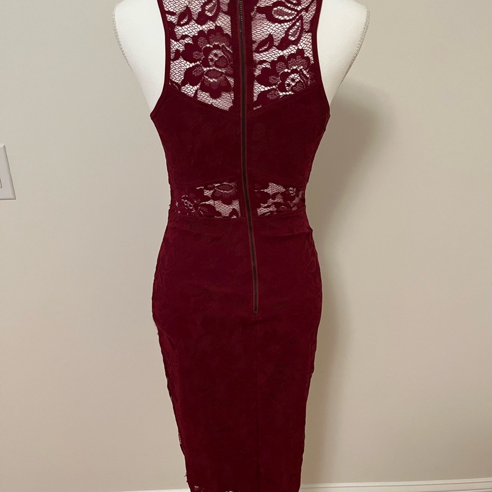Hot Miami Styles Burgundy Lace Mini Dress - Picture 2 of 3